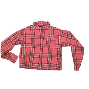 NWT Stranger Things Plaid Cropped Button Up Shirt Top Graphic Novelty-XXS